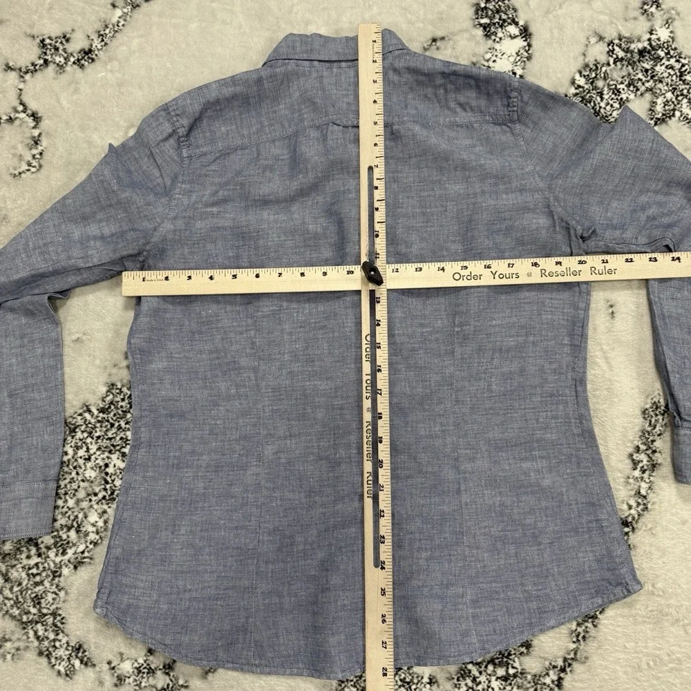 Banana Republic Linen Blend Shirt Mens Large Blue Chambray Soft Wash Button Up